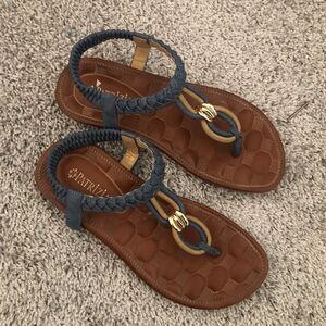 Patrizia by Spring Step Galdus Women’s Sandals Size 7 Blue Braided T-Strap Gold